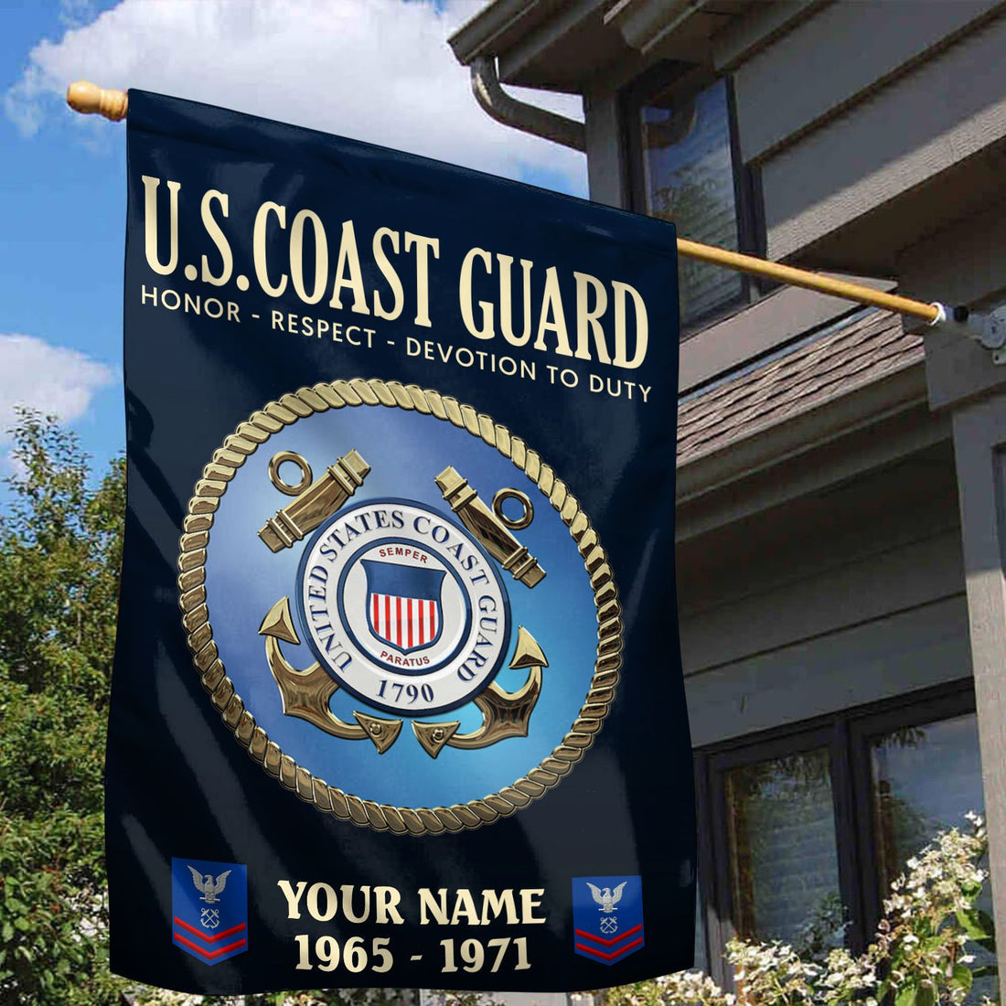 USCG Flag VPVC112205, Custom Name, Rank, Year, Gift For Coast Guard Veteran, American Flag, Patriotic Flag, Garden Flag, House Flag