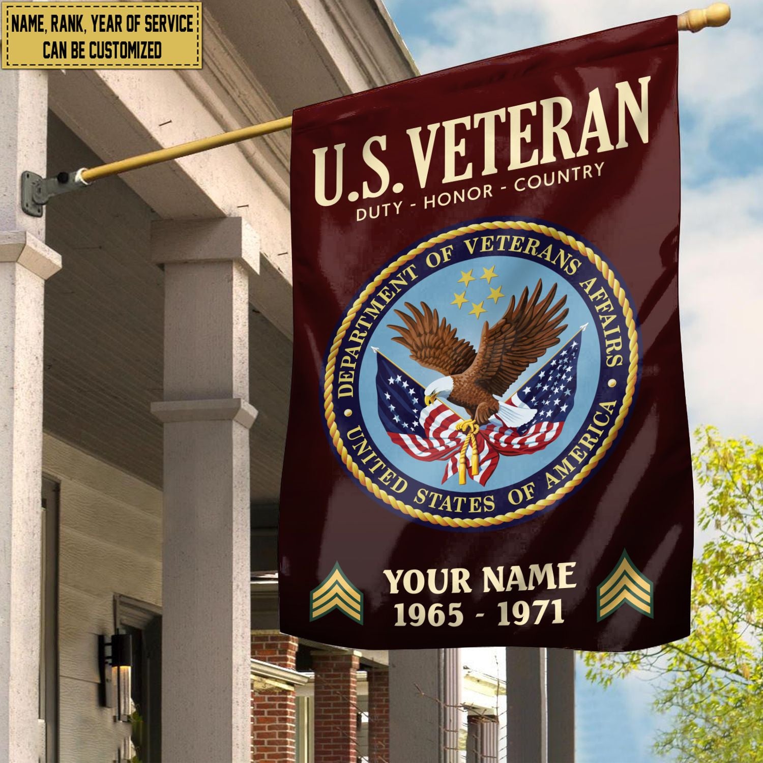 US Veteran Flag VPVC112207, Custom Name, Rank, Year, Gift For US Veteran, American Flag, Patriotic Flag, Garden Flag, House Flag