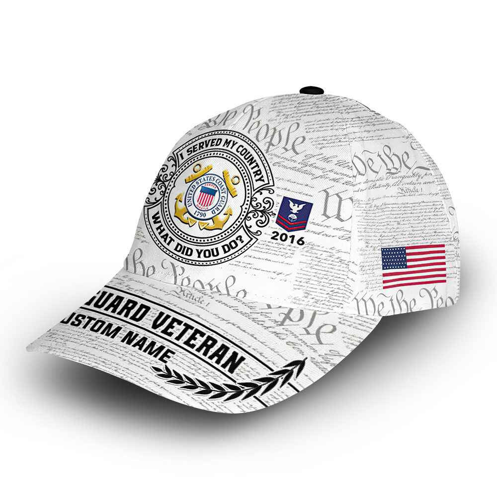 Unique Custom Name, Rank, Year, USCG Cap VPVC014310, Gifts For Coast Guard Veteran, Best Gifts On Father's Day, Independence Day, Veterans Day.
