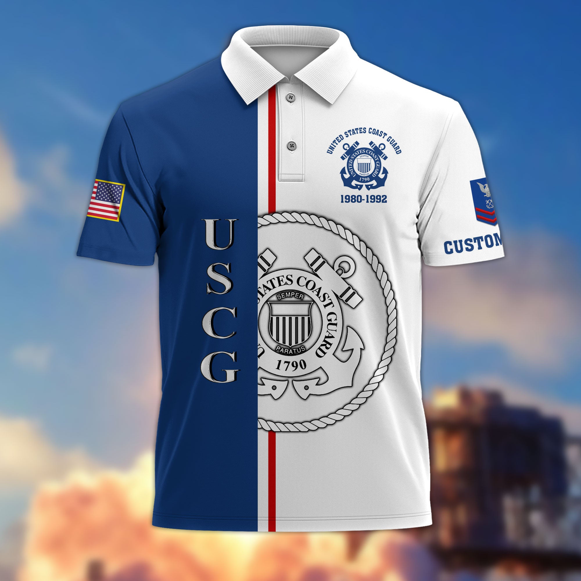 Unique Custom Name, Rank, Year, USCG Polo Shirt VPVC214705, Gifts For Coast Guard Veteran, Best Gifts On Father's Day, Independence Day, Veterans Day.