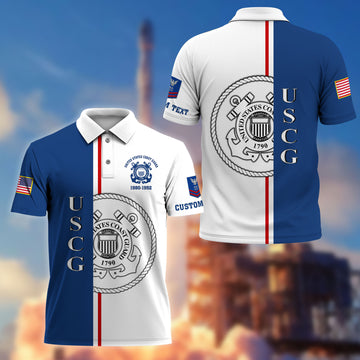 Unique Custom Name, Rank, Year, USCG Polo Shirt VPVC214705, Gifts For Coast Guard Veteran, Best Gifts On Father's Day, Independence Day, Veterans Day.