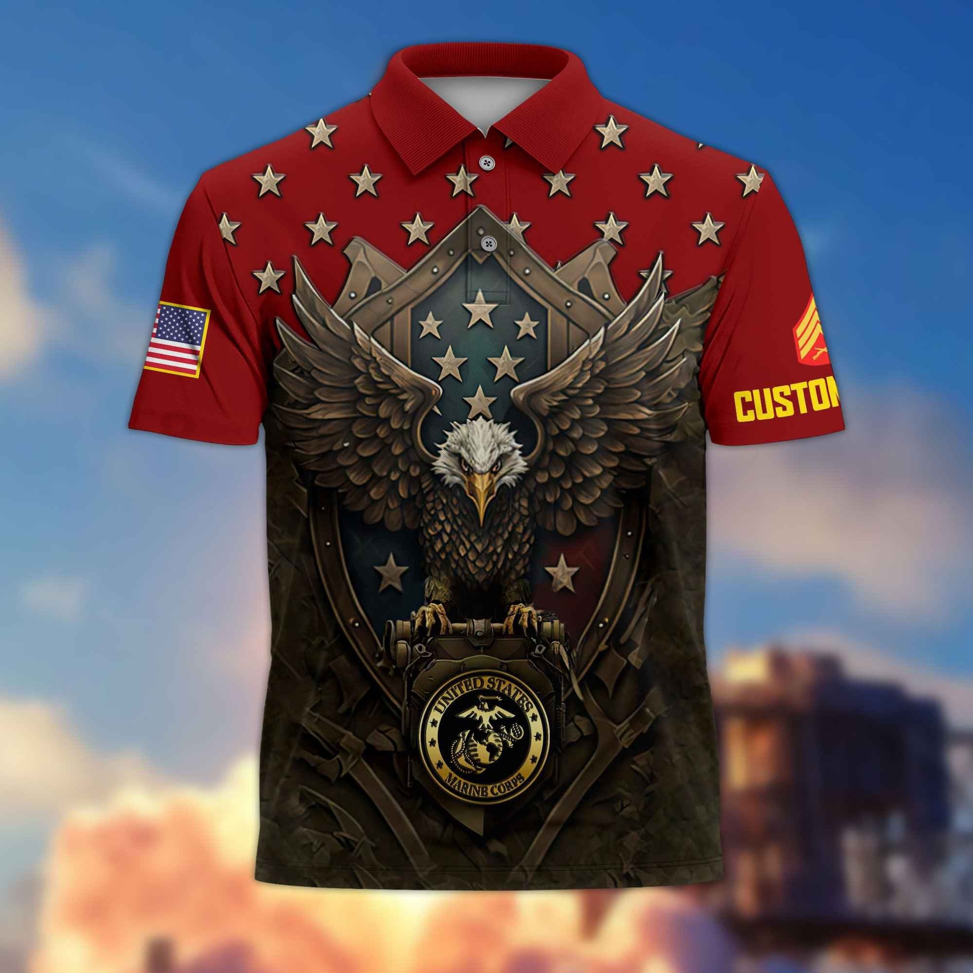 USMC Custom Polo Shirt VPVC216103, Gifts For Marine Veteran, Best Gifts On Father's Day, Armed Forces Day, Independence Day, Veterans Day.