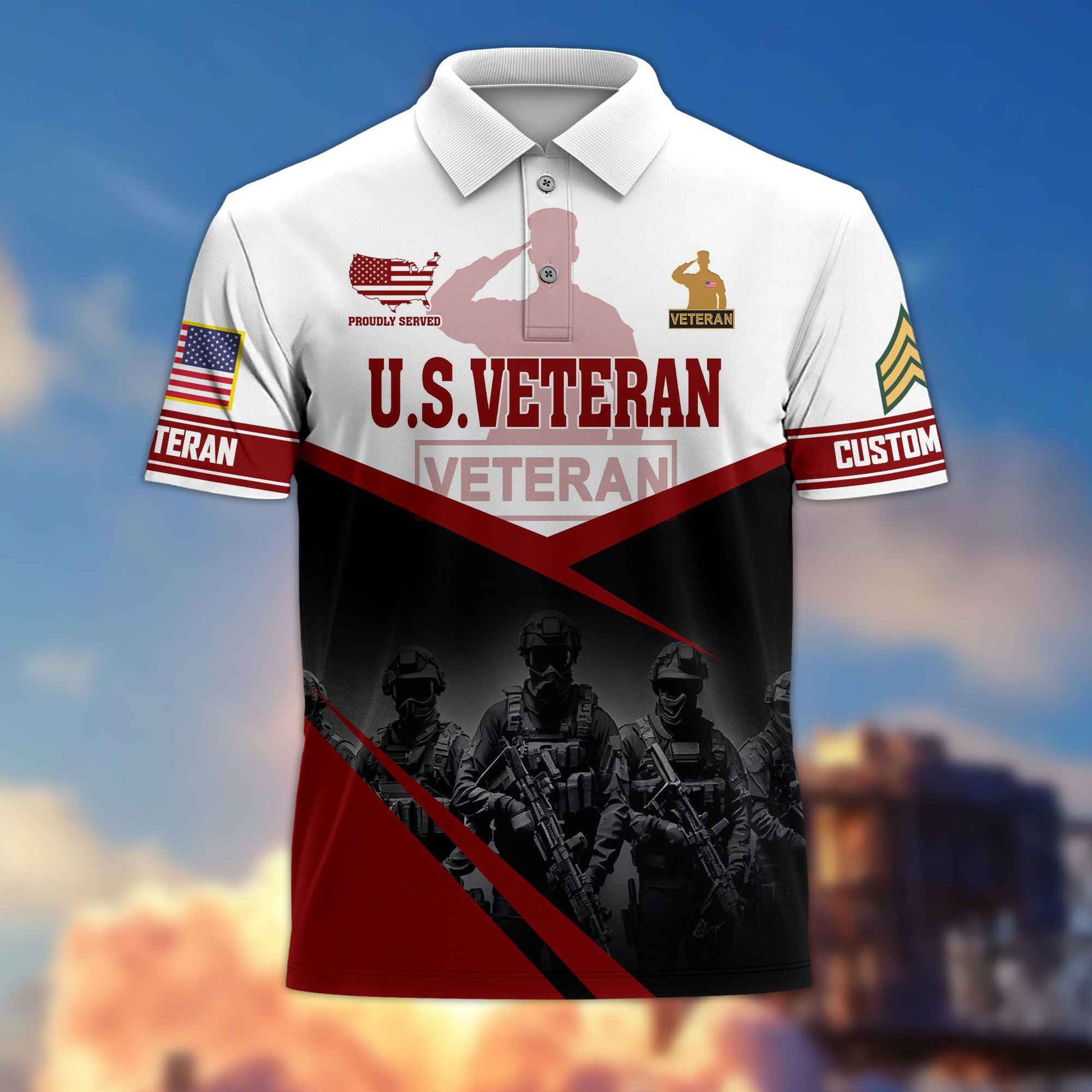 US Veteran Custom Polo Shirt VPVC217307, Gifts For US Veteran, Best Gifts On Father's Day, Armed Forces Day, Independence Day, Veterans Day.