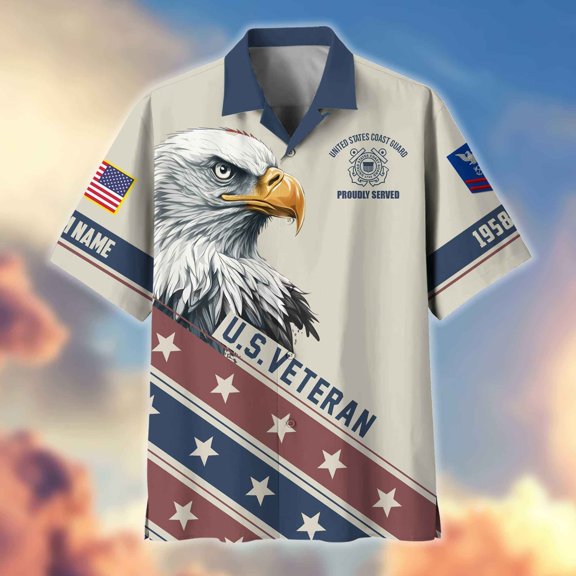 Unique Custom Name, Rank, Year, USCG Hawaiian Shirt VPVC404205, Gifts For Coast Guard Veteran, Best Gifts On Father's Day, Independence Day, Veterans Day.