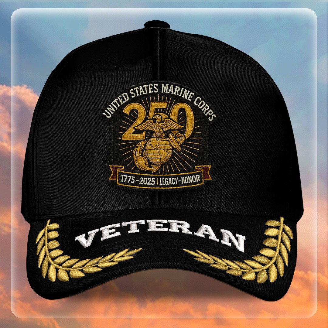Premium USMC Embroidered Hats VPVC307843, 250th Anniversary Marine Corps Hat, Gifts For Marine Veteran, Gifts On Father's Day, Veterans Day.