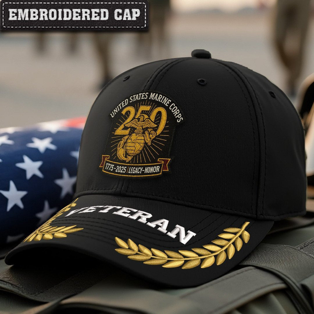 Premium USMC Embroidered Hats VPVC307843, 250th Anniversary Marine Corps Hat, Gifts For Marine Veteran, Gifts On Father's Day, Veterans Day.