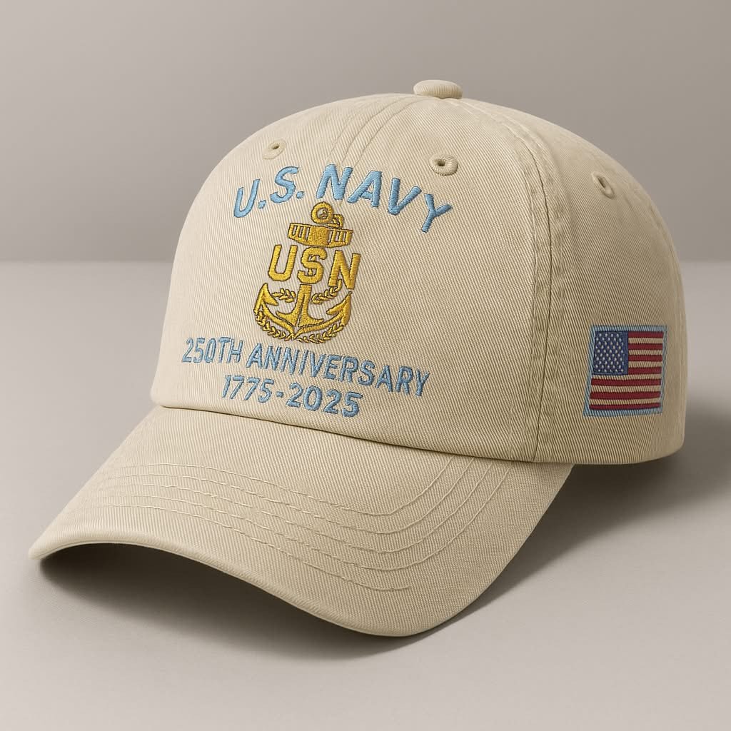 Premium US Navy Embroidered Hats VPVC308089, 250th Anniversary Navy Hat, Gifts For Navy Veteran, Gifts On Father's Day, Veterans Day.