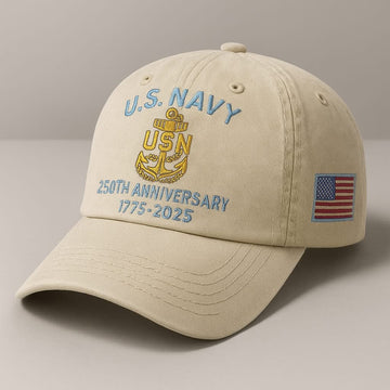 Premium US Navy Embroidered Hats VPVC308089, 250th Anniversary Navy Hat, Gifts For Navy Veteran, Gifts On Father's Day, Veterans Day.