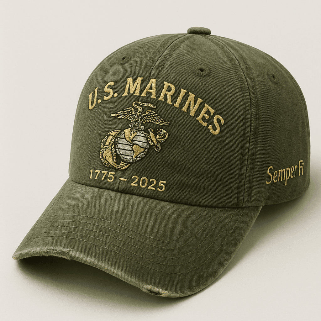 Premium USMC Embroidered Hats VPVC308090, 250th Anniversary Marine Corps Hat, Gifts For Marine Veteran, Gifts On Father's Day, Veterans Day.