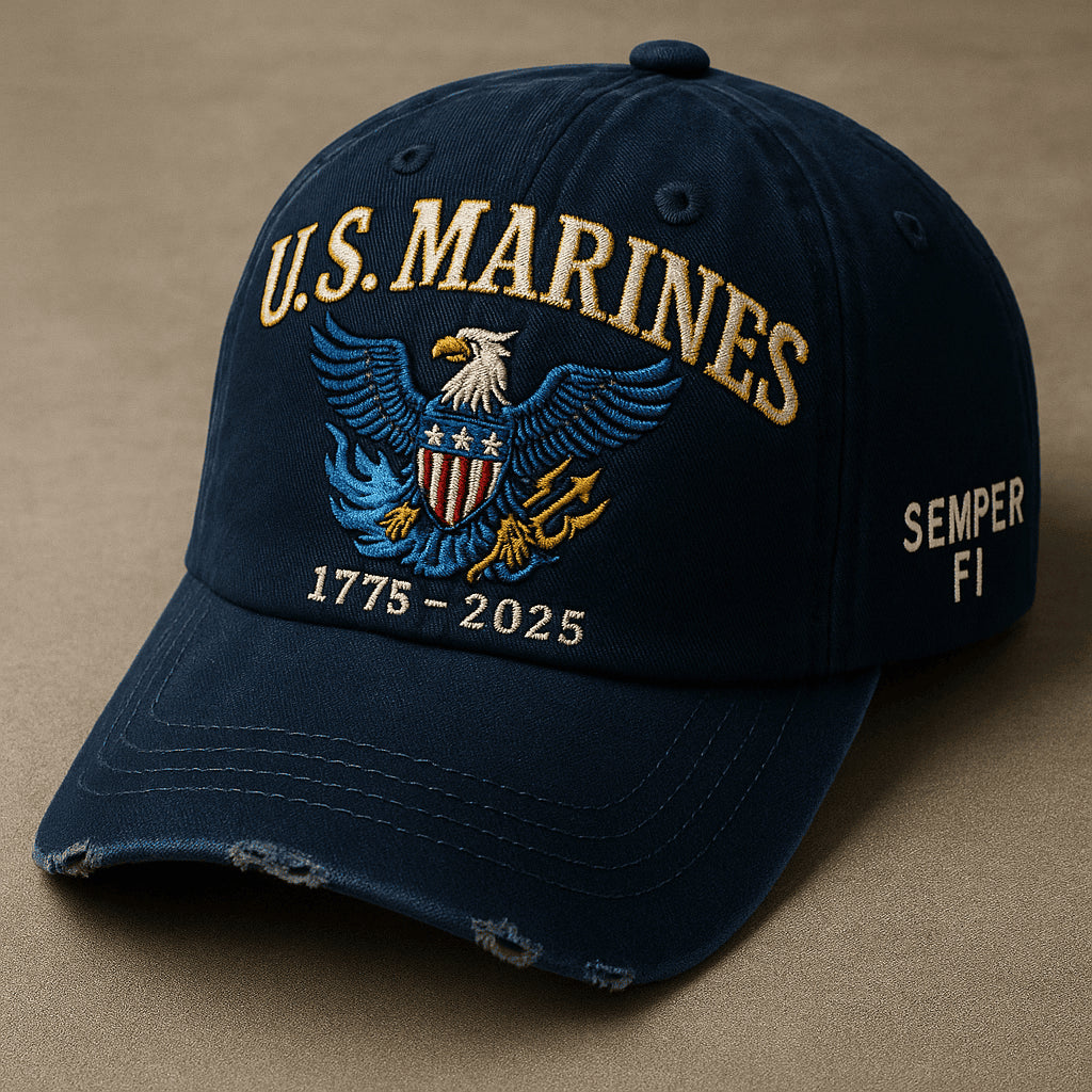 Premium USMC Embroidered Hats VPVC308092, 250th Anniversary Marine Corps Hat, Gifts For Marine Veteran, Gifts On Father's Day, Veterans Day.