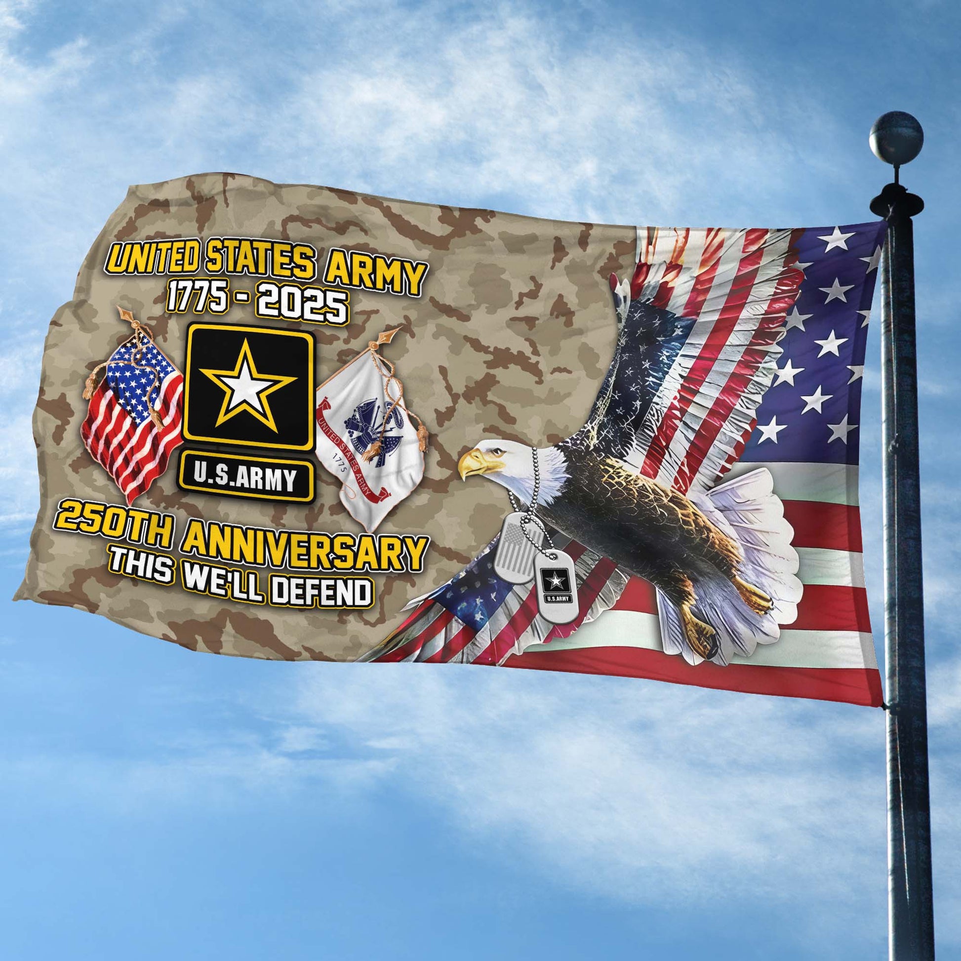 Premium 250th Anniversary Of The Army Grommet Flag VPVC120013, Gifts For Army Veteran, Best Gifts On Father's Day, Veterans Day.