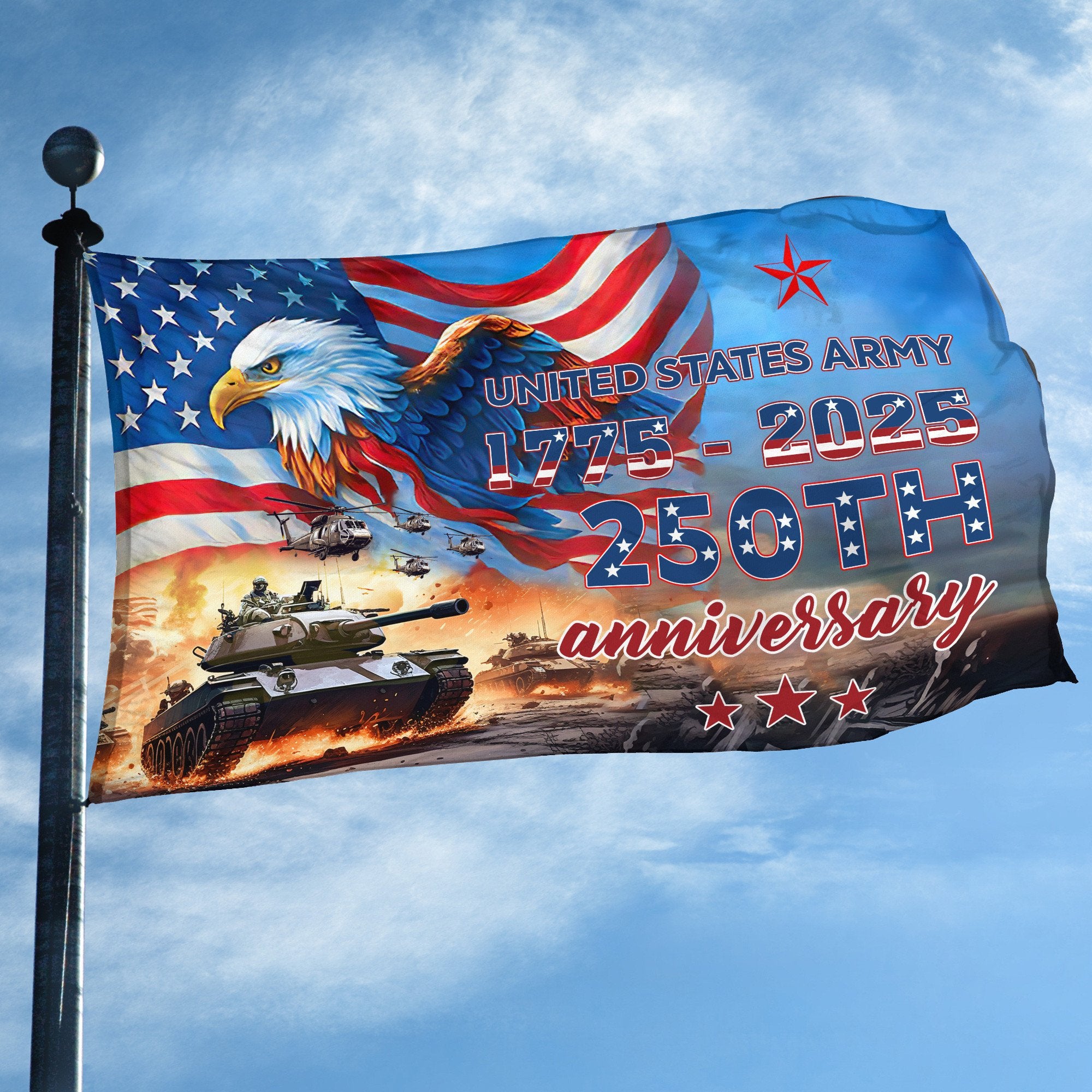 Premium 250th Anniversary Of The Army Grommet Flag VPVC120028, Gifts For Army Veteran, Best Gifts On Father's Day, Veterans Day.