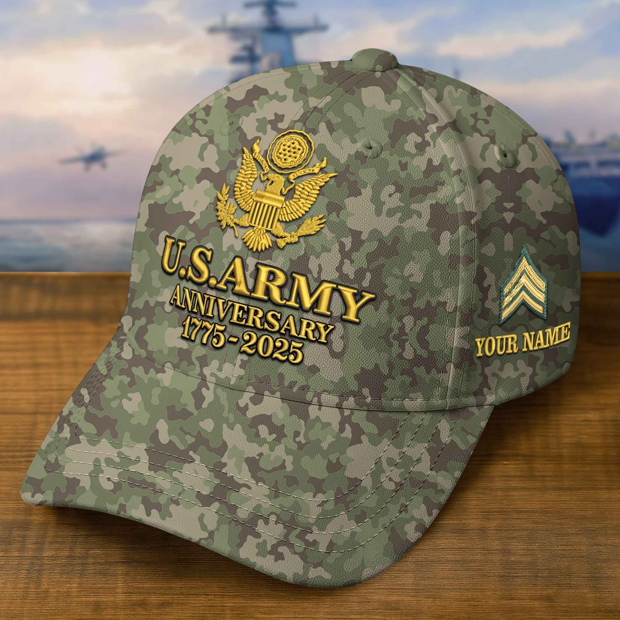 Premium 250th Anniversary Of The Army Embroidered Hats VPVC308303, Custom Name & Rank, Gifts For Army Veteran, Gifts On Father's Day, Veterans Day.