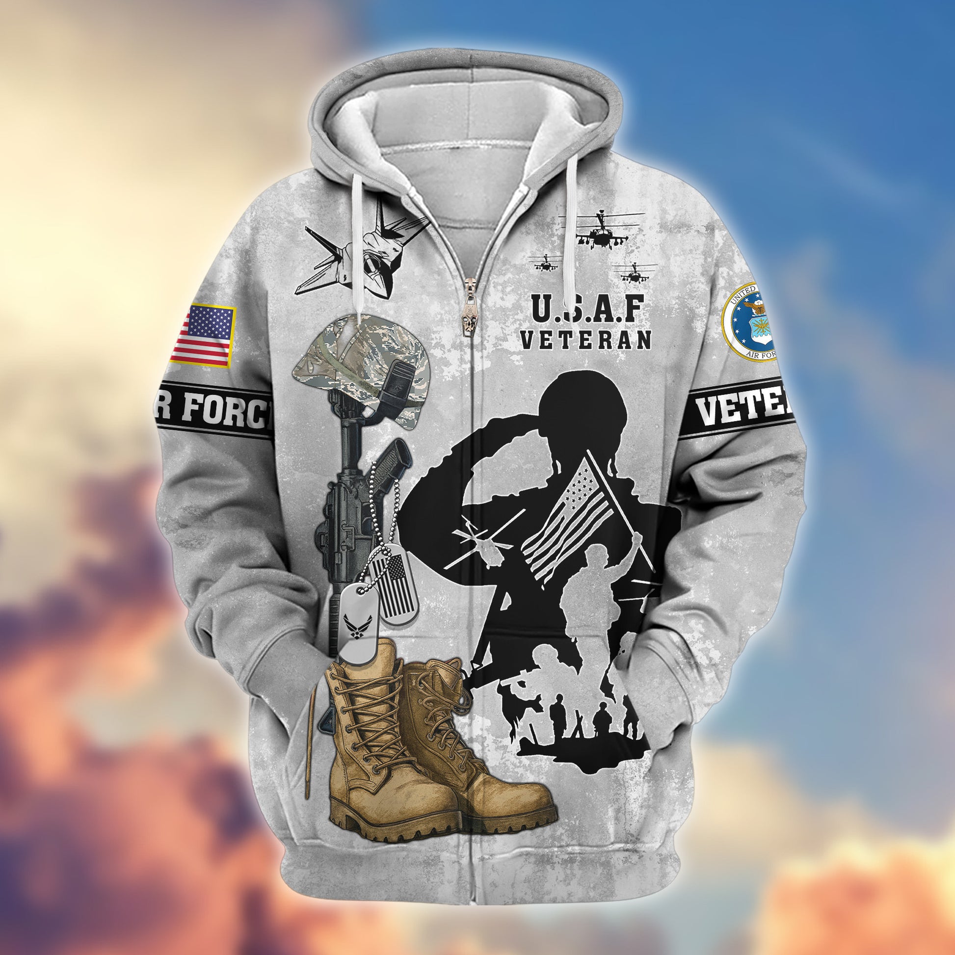 Premium USAF Zip Hoodie VPVC608004, Gifts For Air Force Veteran, Gifts On Father's Day, Veterans Day.