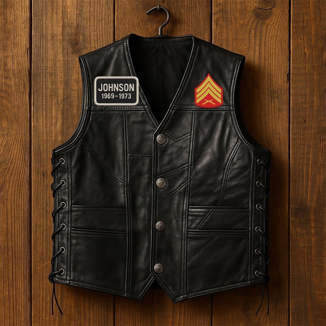 Premium USMC Veterans Custom Leather Motor Vest VPVC702103, Gifts For Marine Veteran, Gifts On Father's Day, Veterans Day.