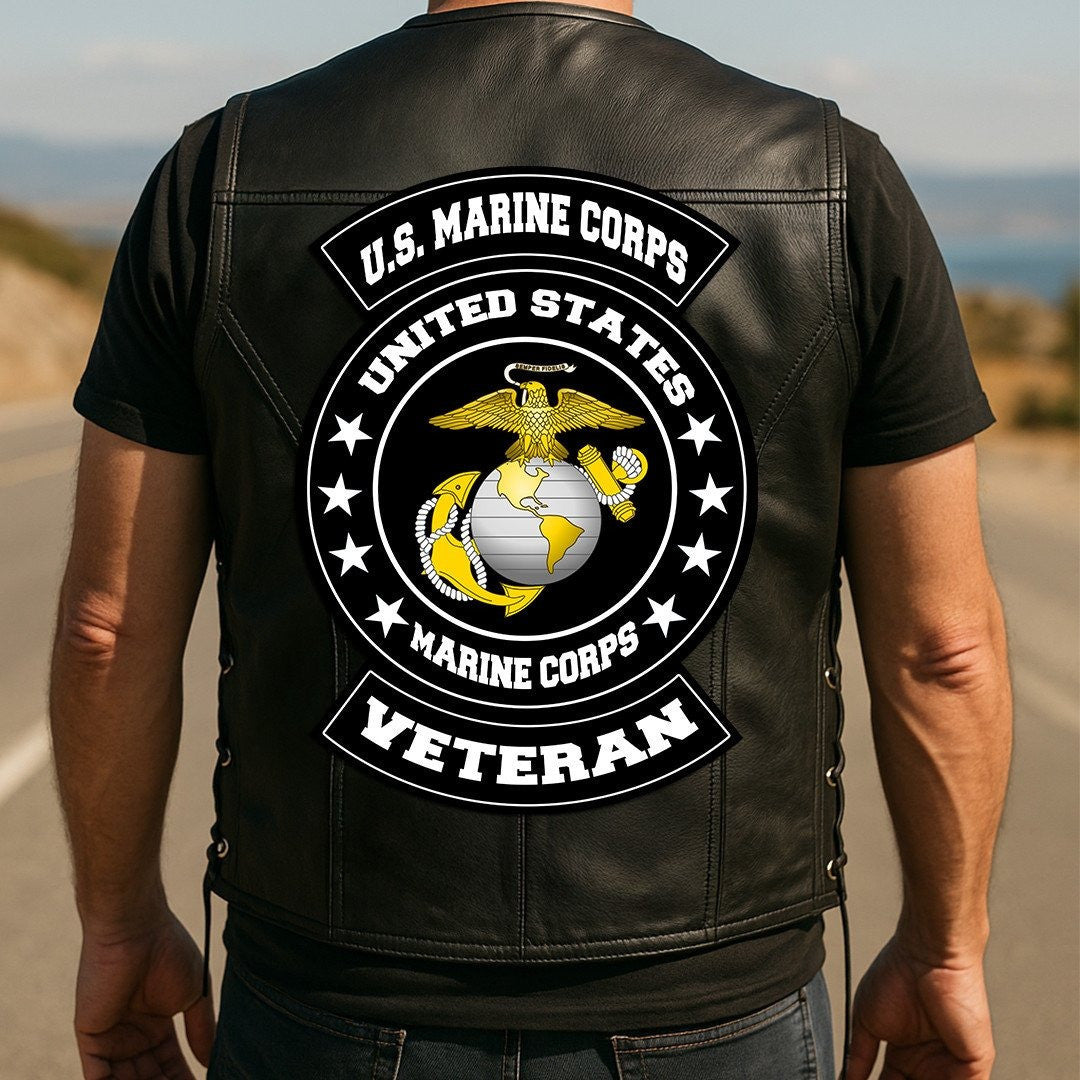 Premium USMC Veterans Custom Leather Motor Vest VPVC702103, Gifts For Marine Veteran, Gifts On Father's Day, Veterans Day.