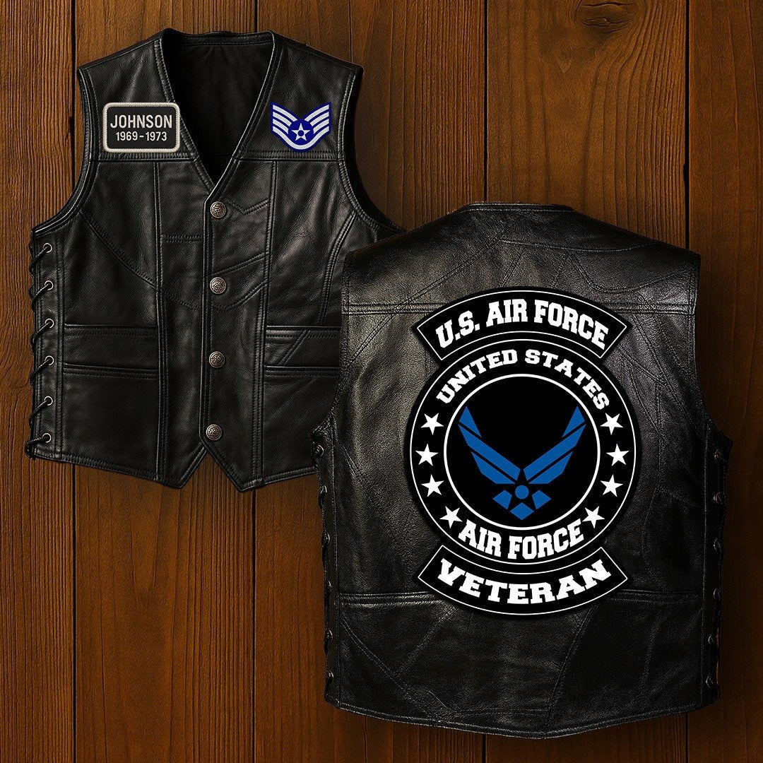 Premium USAF Veterans Custom Leather Motor Vest VPVC702104, Gifts For Air Force Veteran, Gifts On Father's Day, Veterans Day.