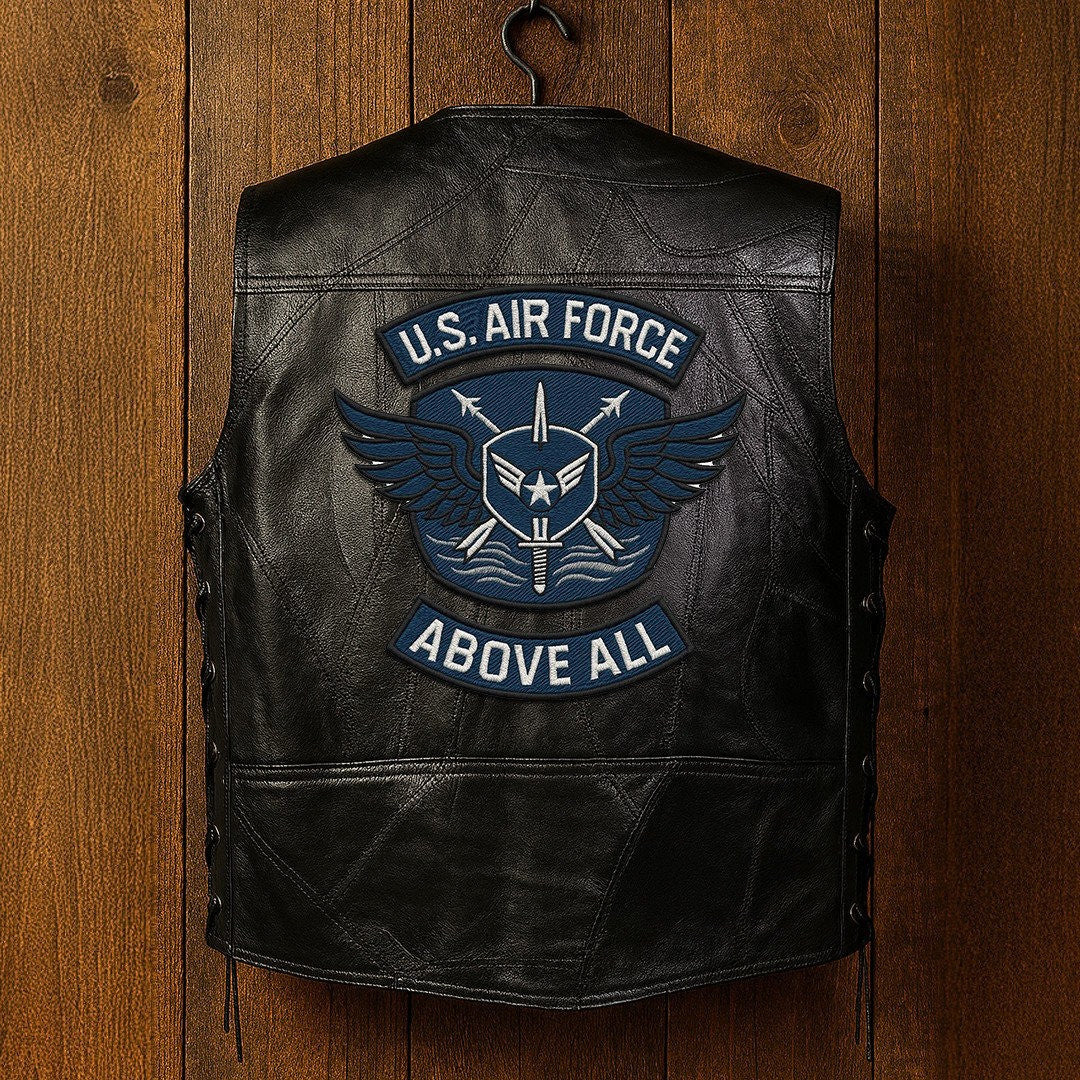 Premium USAF Veterans Custom Leather Motor Vest VPVC702107, Gifts For Air Force Veteran, Gifts On Father's Day, Veterans Day.