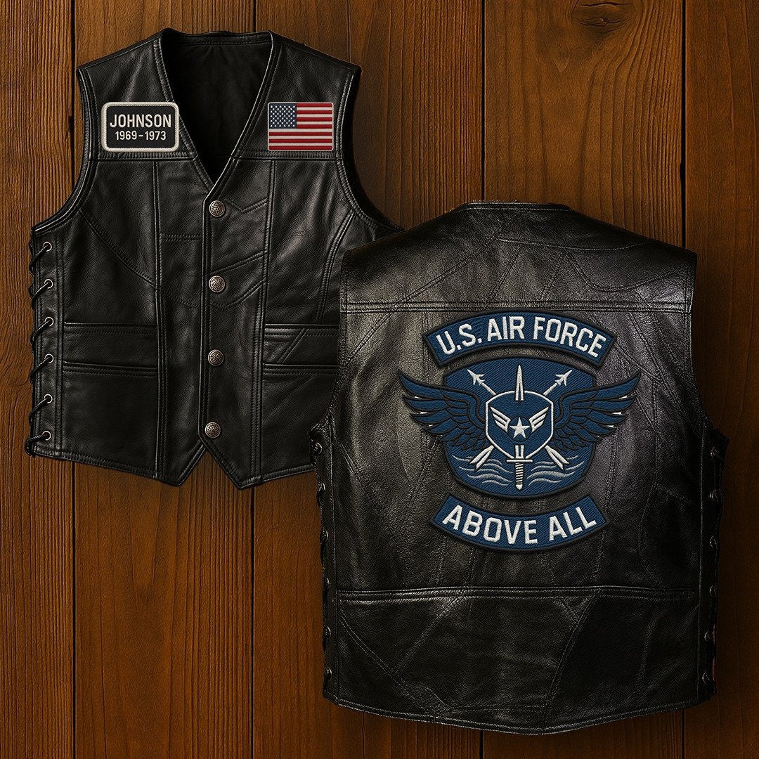 Premium USAF Veterans Custom Leather Motor Vest VPVC702107, Gifts For Air Force Veteran, Gifts On Father's Day, Veterans Day.