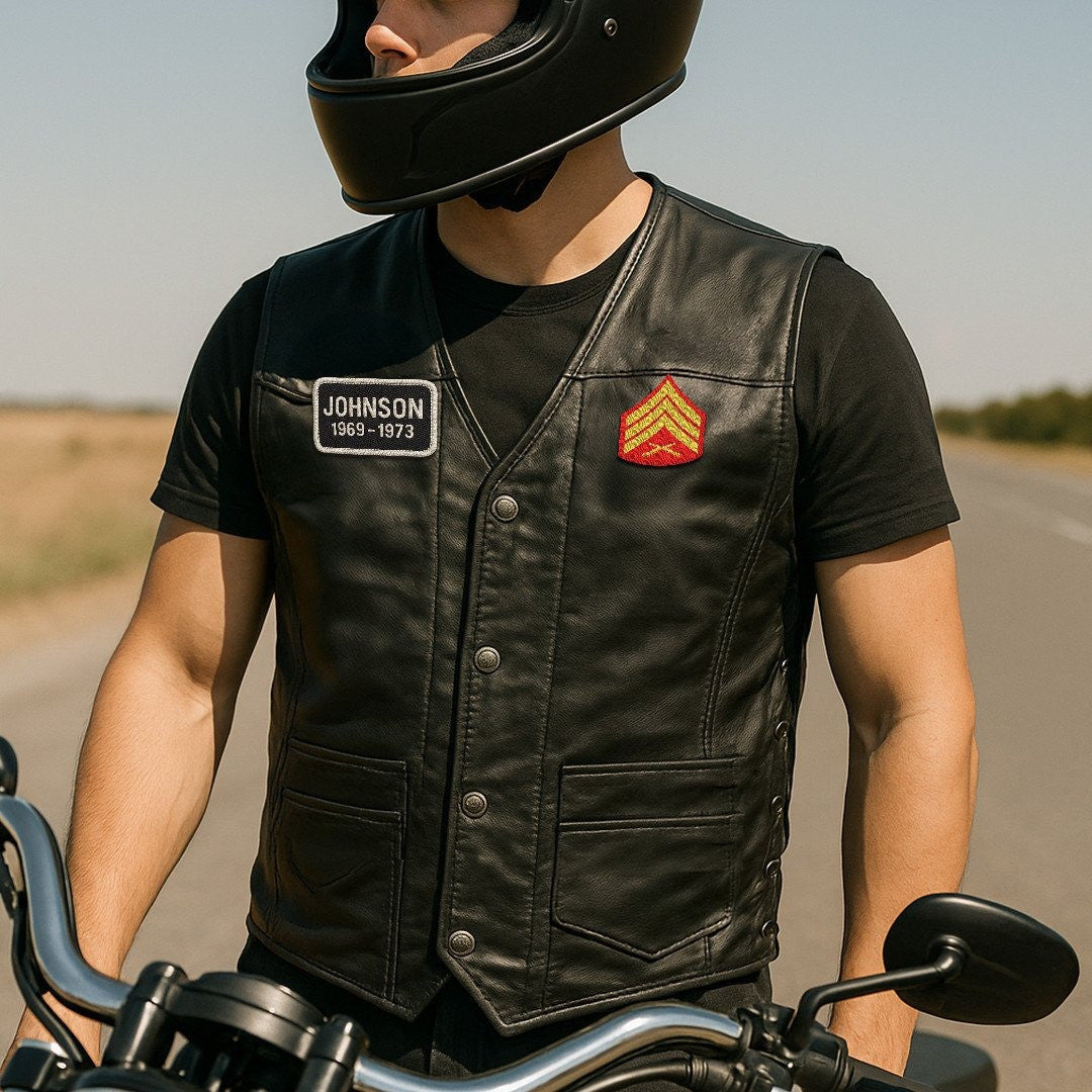 Premium USMC Veterans Custom Leather Motor Vest VPVC702136, Gifts For Marine Veteran, Gifts On Father's Day, Veterans Day.