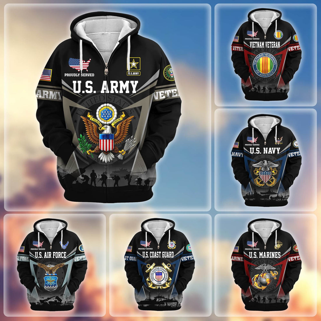 Premium US Veterans Zip Hoodie BPHN131012, Gifts For US Veterans, Gifts On Father's Day, Veterans Day.