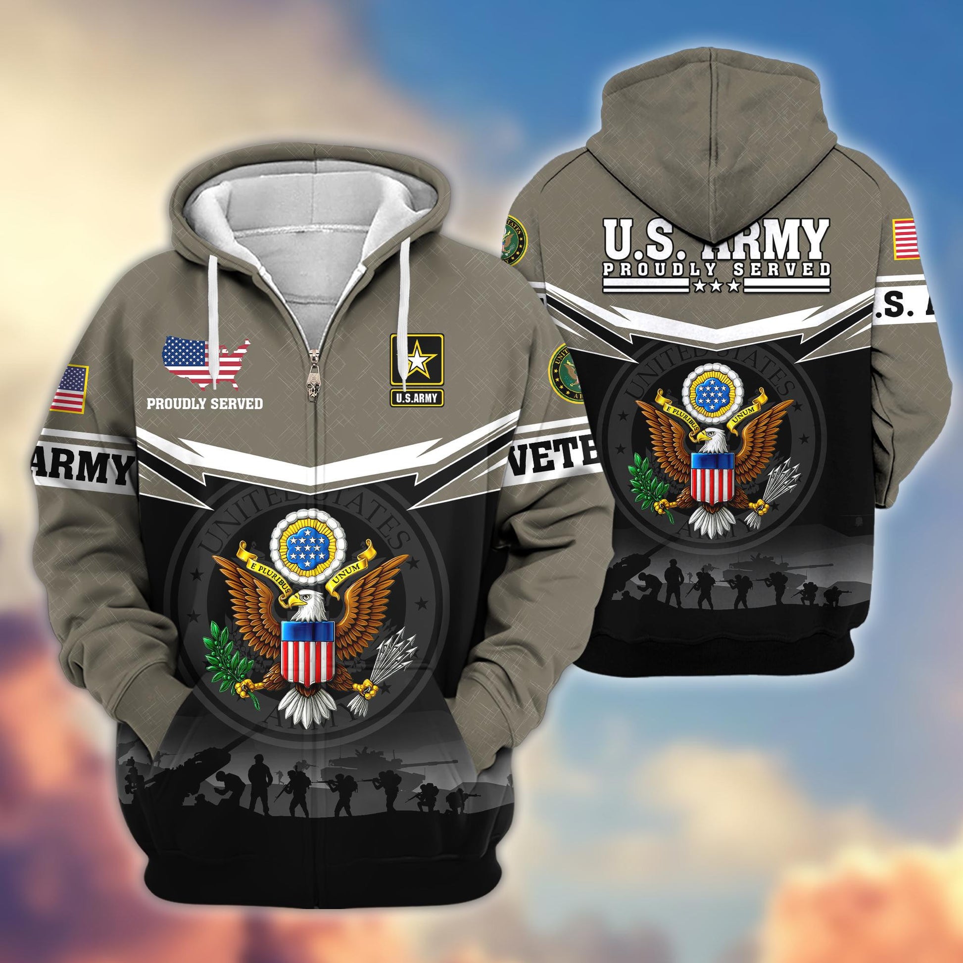 Premium US Veterans Zip Hoodie BPHN131011, Gifts For US Veterans, Gifts On Father's Day, Veterans Day.