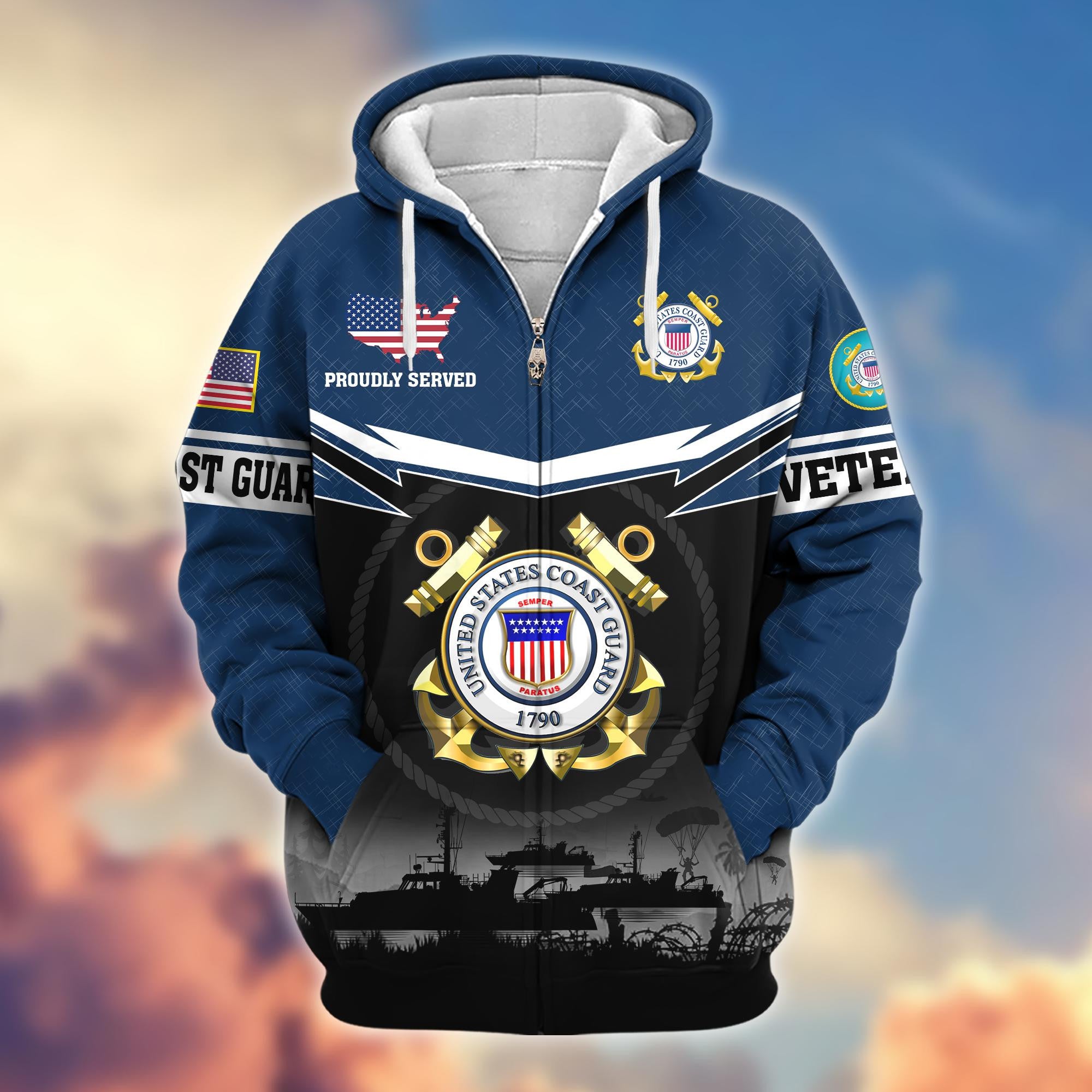 Premium US Veterans Zip Hoodie BPHN131011, Gifts For US Veterans, Gifts On Father's Day, Veterans Day.