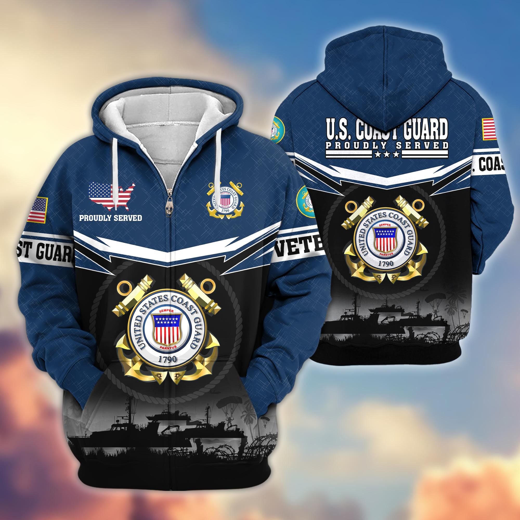 Premium US Veterans Zip Hoodie BPHN131011, Gifts For US Veterans, Gifts On Father's Day, Veterans Day.