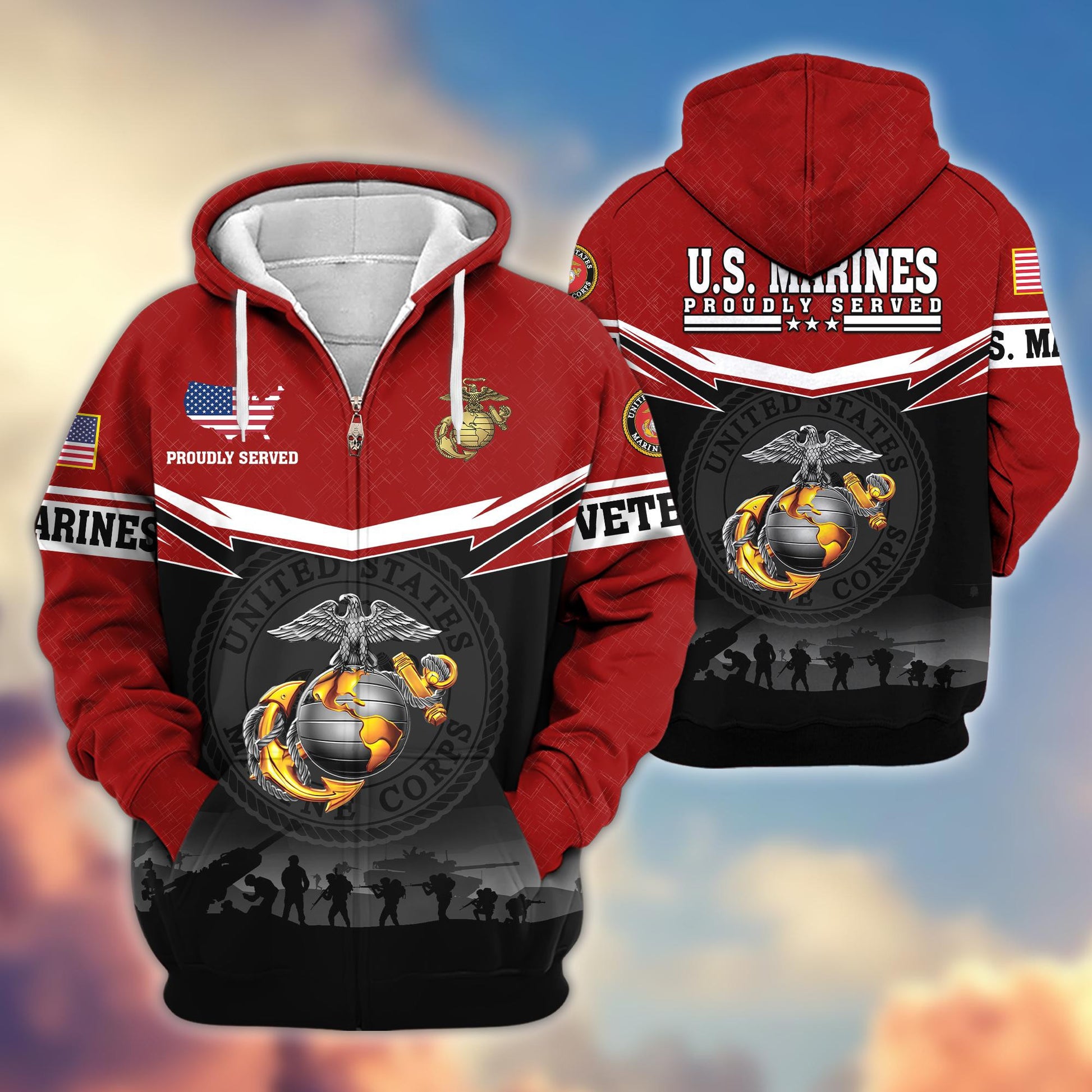 Premium US Veterans Zip Hoodie BPHN131011, Gifts For US Veterans, Gifts On Father's Day, Veterans Day.
