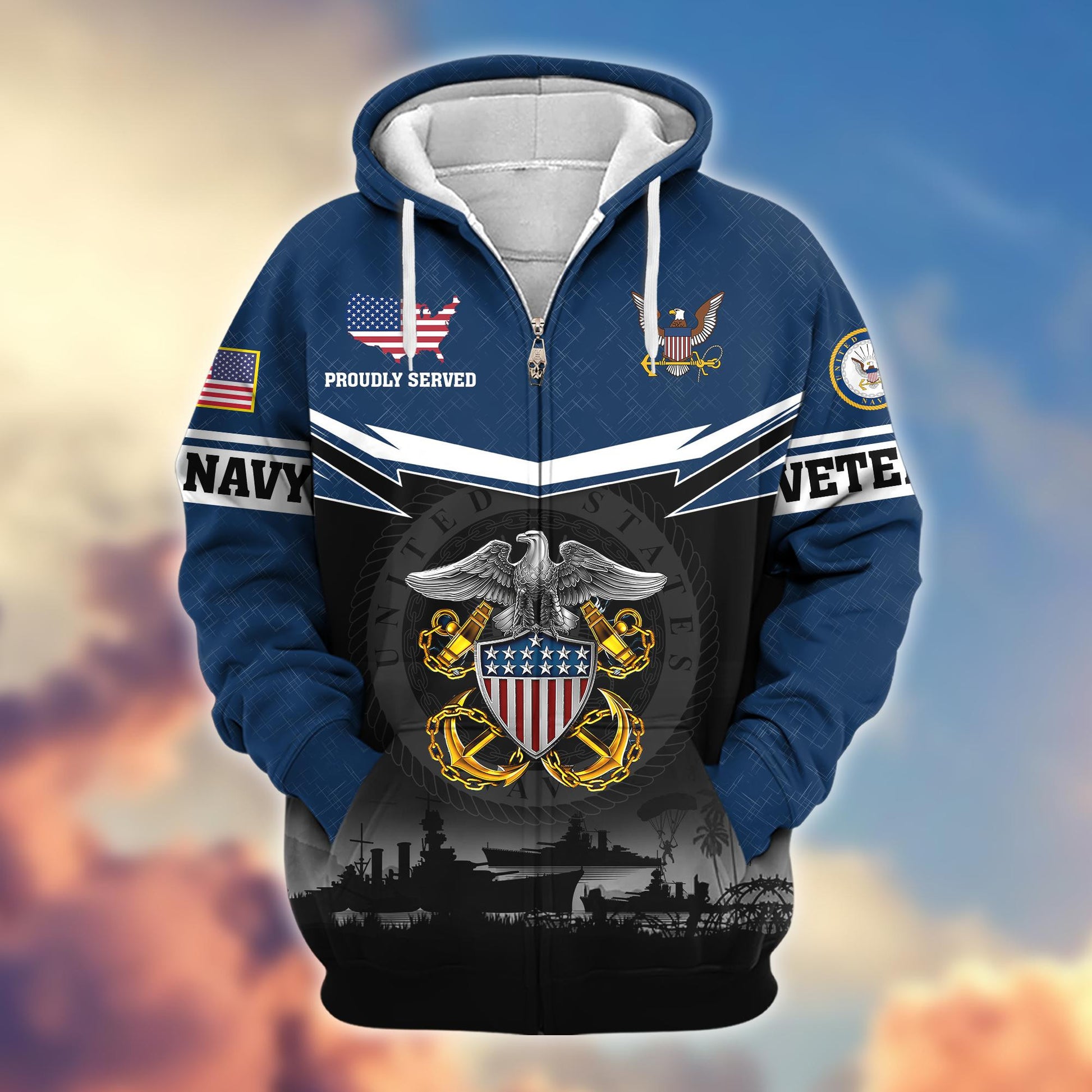 Premium US Veterans Zip Hoodie BPHN131011, Gifts For US Veterans, Gifts On Father's Day, Veterans Day.