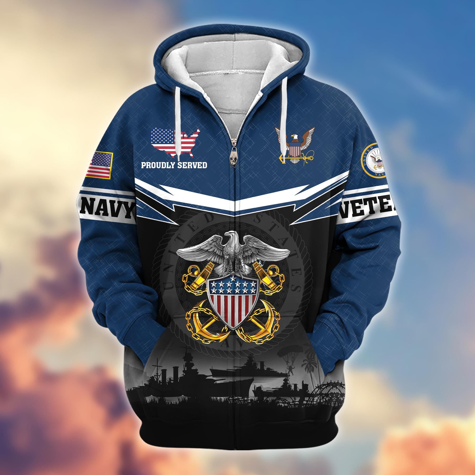 Premium US Veterans Zip Hoodie BPHN131011, Gifts For US Veterans, Gifts On Father's Day, Veterans Day.