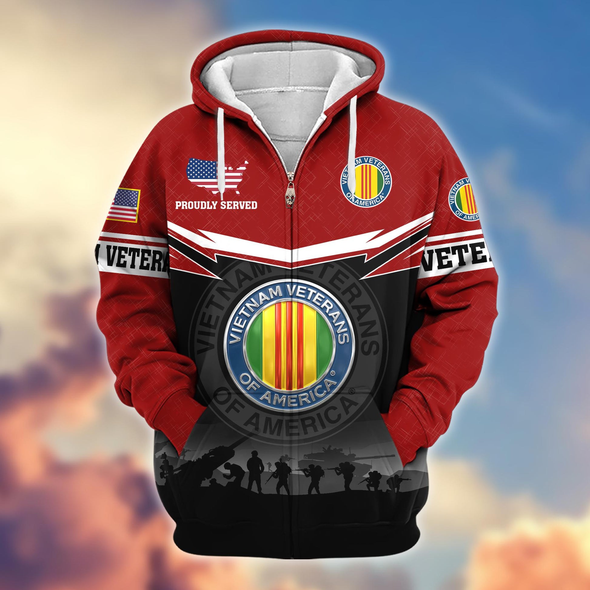 Premium US Veterans Zip Hoodie BPHN131011, Gifts For US Veterans, Gifts On Father's Day, Veterans Day.