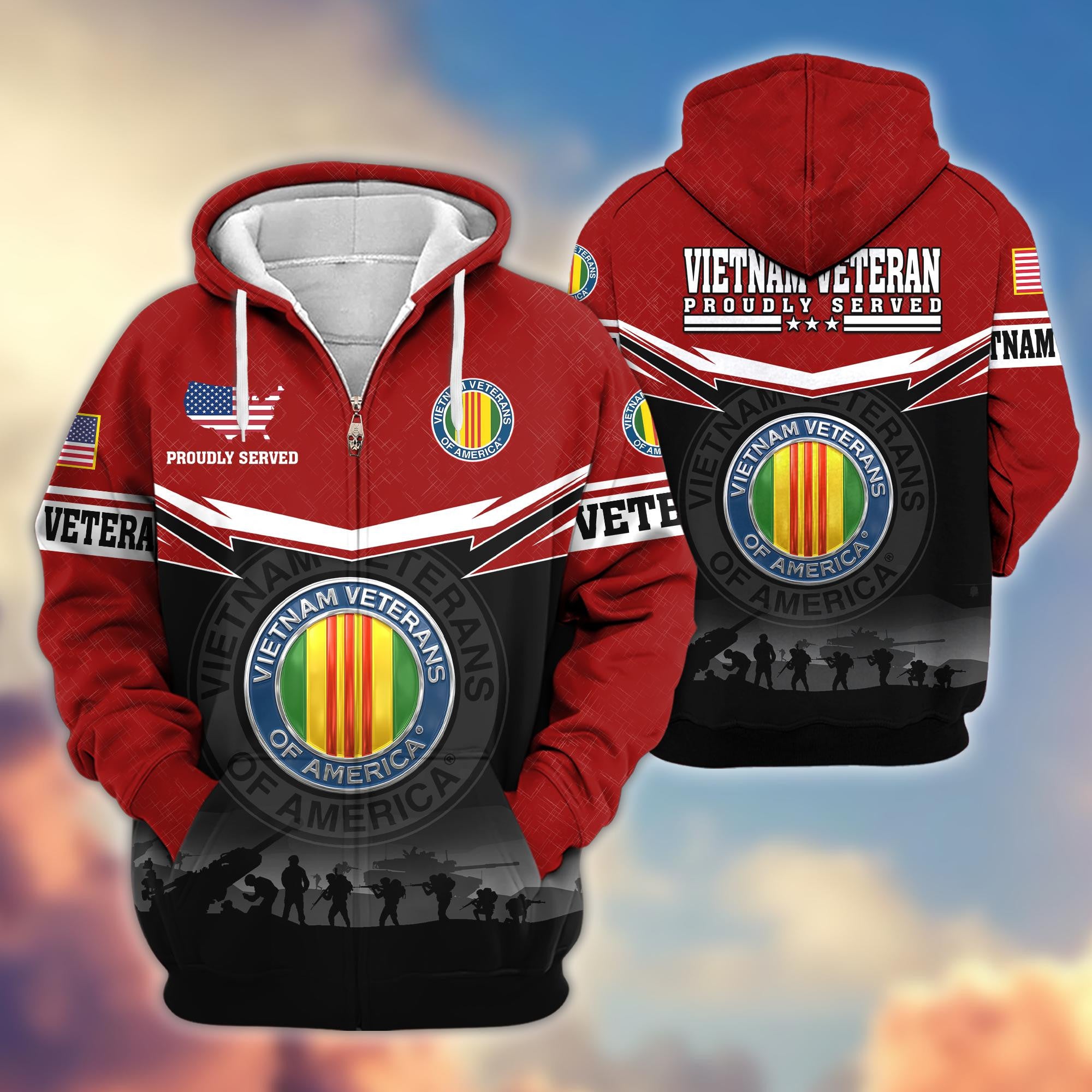 Premium US Veterans Zip Hoodie BPHN131011, Gifts For US Veterans, Gifts On Father's Day, Veterans Day.