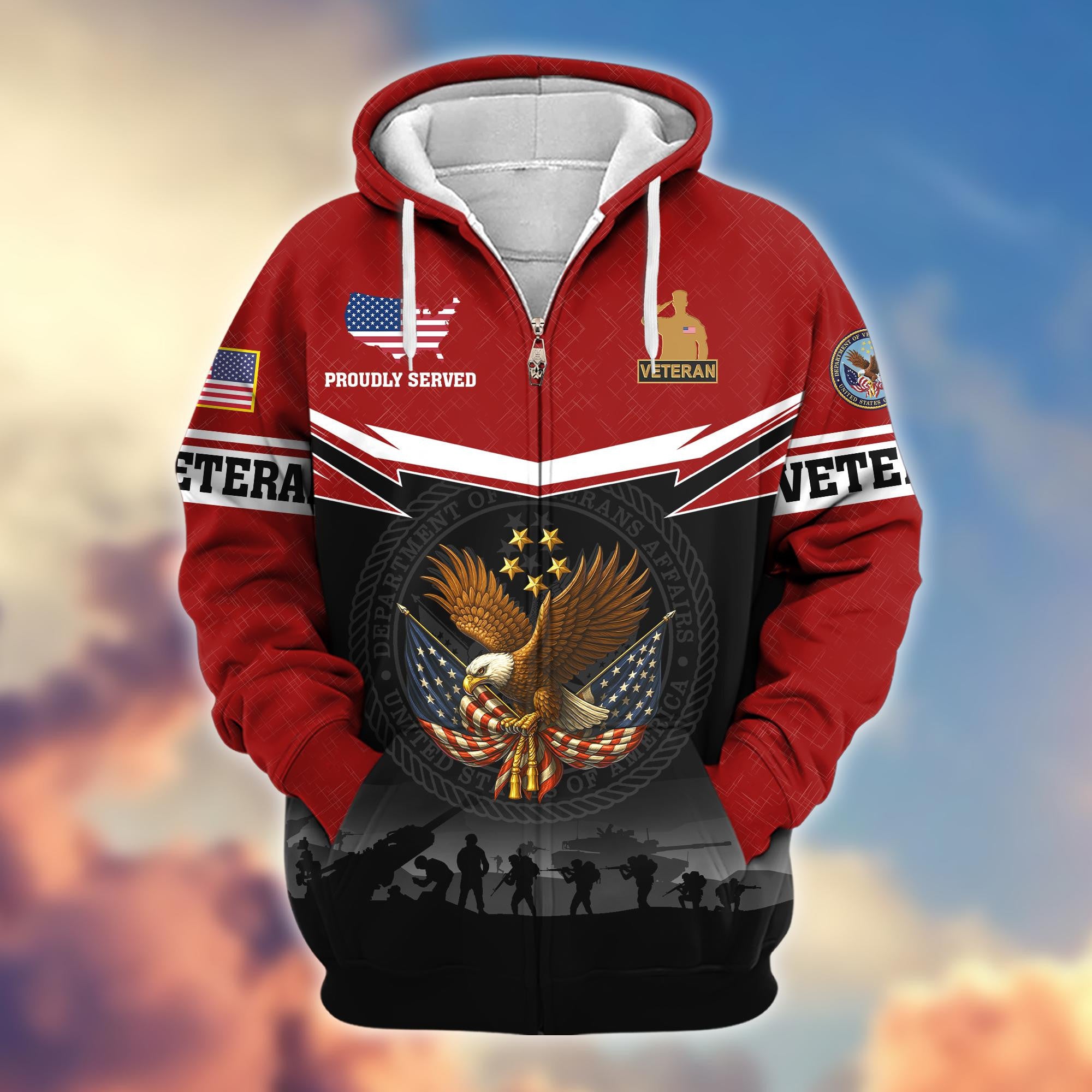 Premium US Veterans Zip Hoodie BPHN131011, Gifts For US Veterans, Gifts On Father's Day, Veterans Day.
